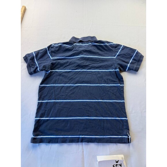 Abercrombie Kids Polo Shirt Boys Medium Navy Blue Striped Short Sleeve Preppy - Picture 5 of 5